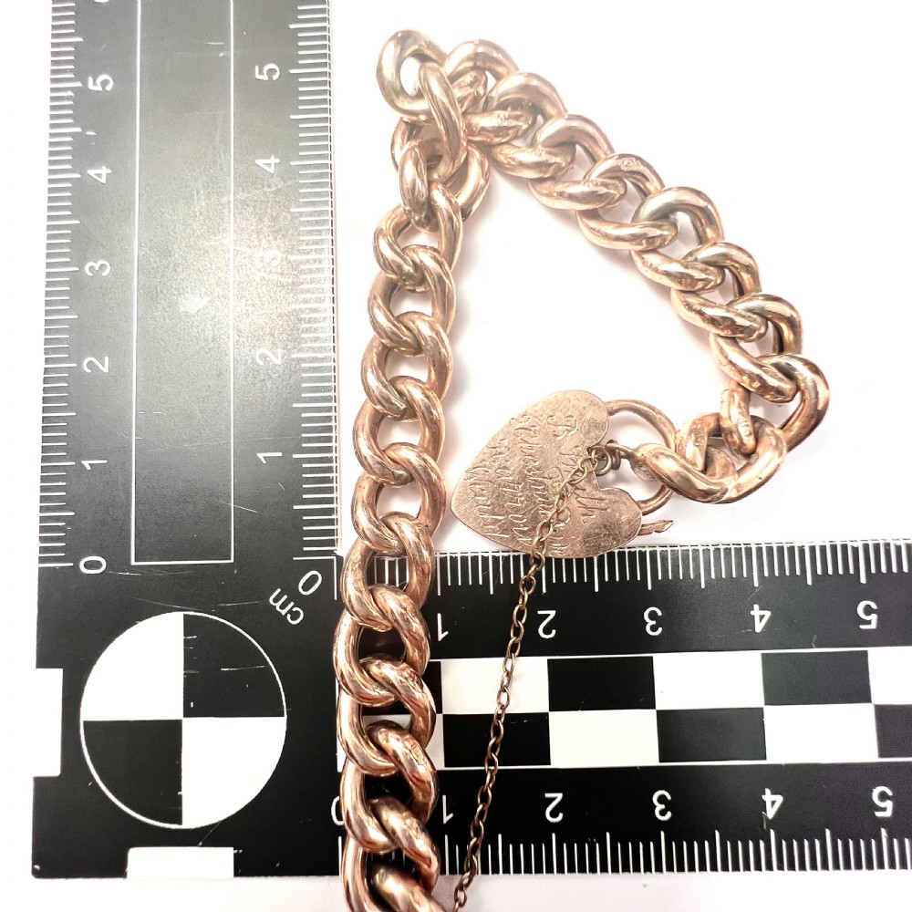 Antique 9CT Rose Gold Curb Chain Bracelet with Padlock View VII