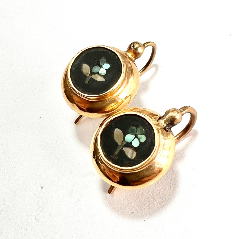 Victorian 9CT Gold Turquoise Pietra Dura Earrings