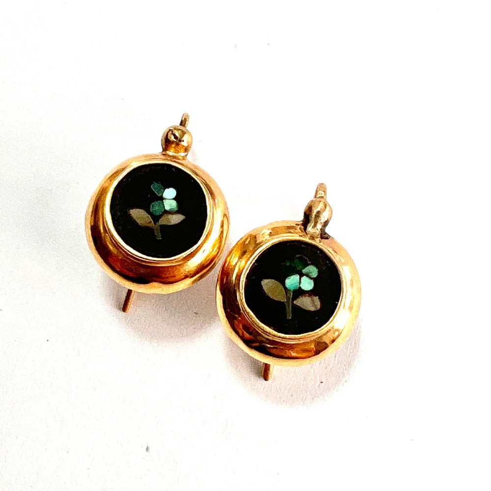 Victorian 9CT Gold Turquoise Pietra Dura Earrings View II