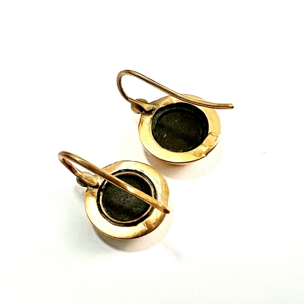 Victorian 9CT Gold Turquoise Pietra Dura Earrings View VI