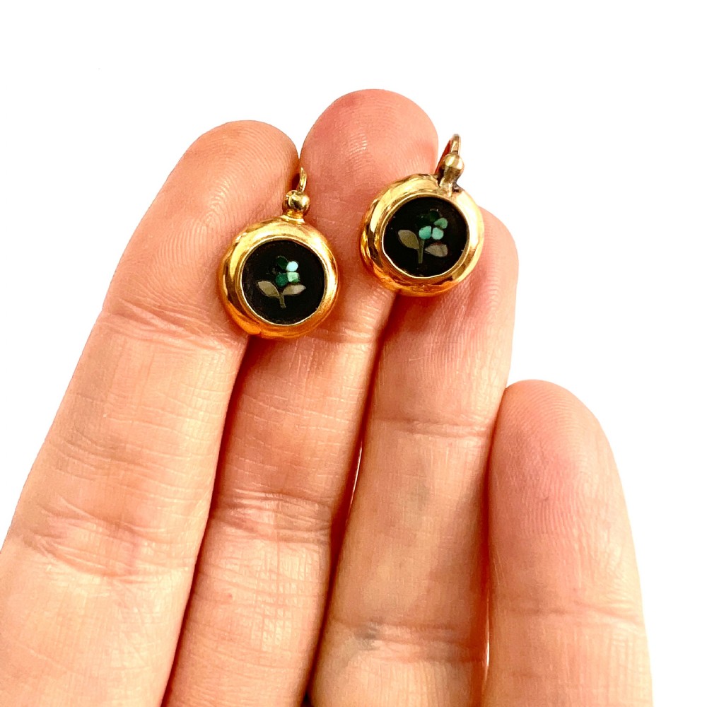 Victorian 9CT Gold Turquoise Pietra Dura Earrings View VIII