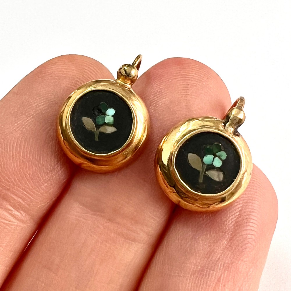 Victorian 9CT Gold Turquoise Pietra Dura Earrings View IX
