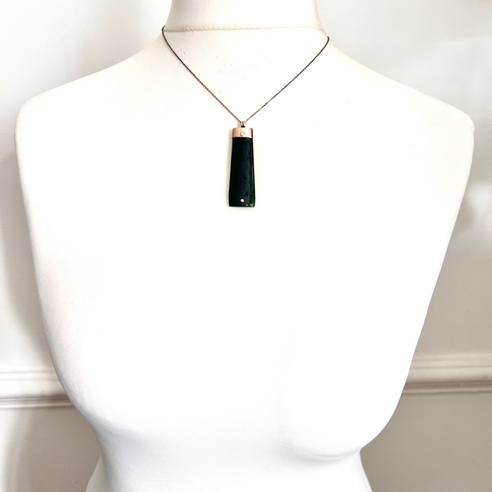Large Victorian 9CT Rose Gold New Zealand Jade Pendant  View II