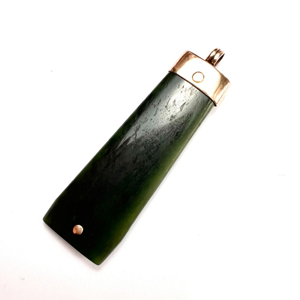 Large Victorian 9CT Rose Gold New Zealand Jade Pendant  View III