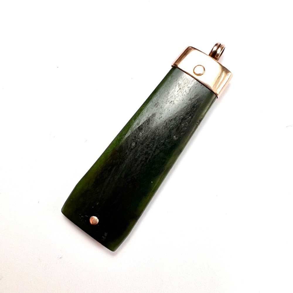Large Victorian 9CT Rose Gold New Zealand Jade Pendant  View IV