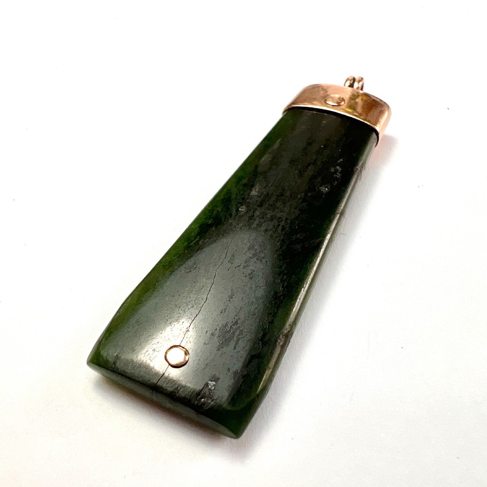Large Victorian 9CT Rose Gold New Zealand Jade Pendant  View VI