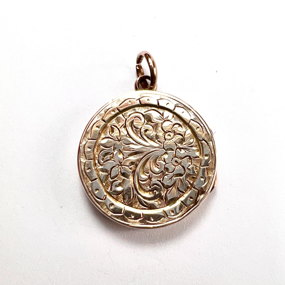 Small Antique 9CT Gold Round Locket Pendant • Victorian Edwardian