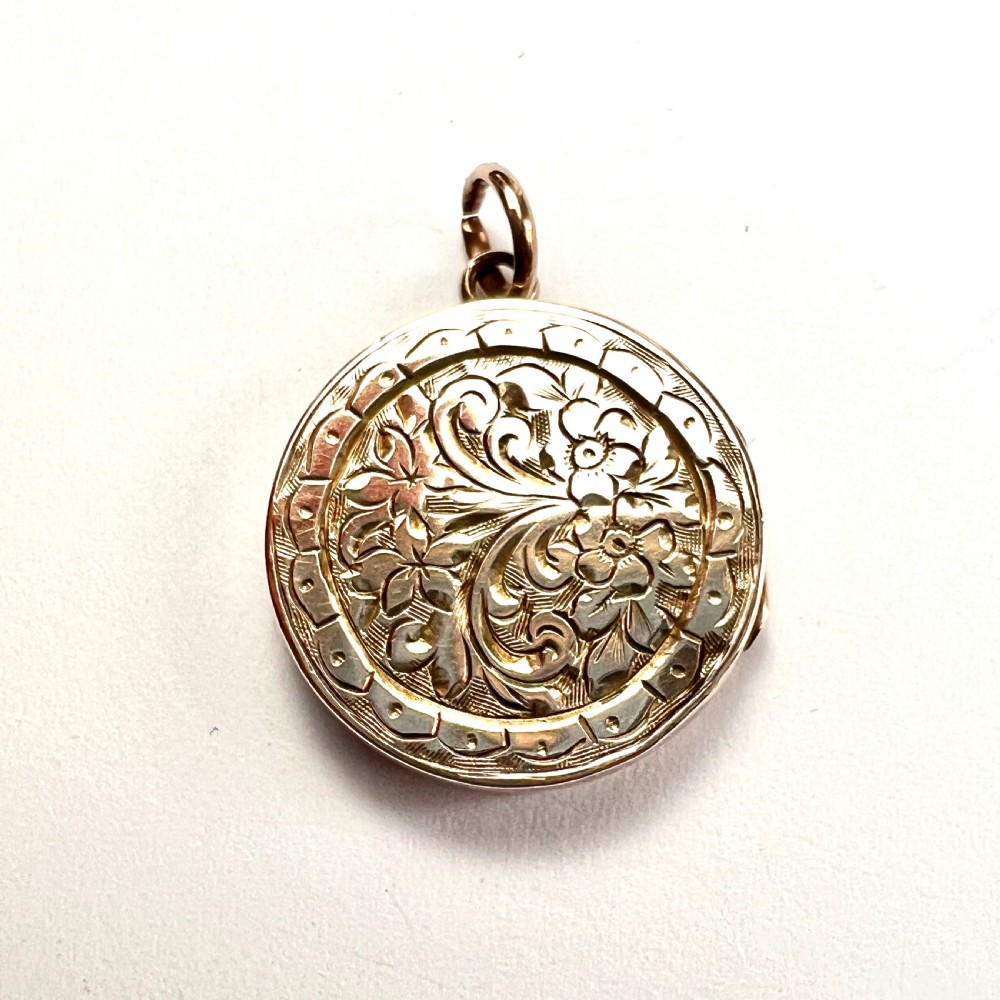 Small Antique 9CT Gold Round Locket Pendant • Victorian Edwardian View II