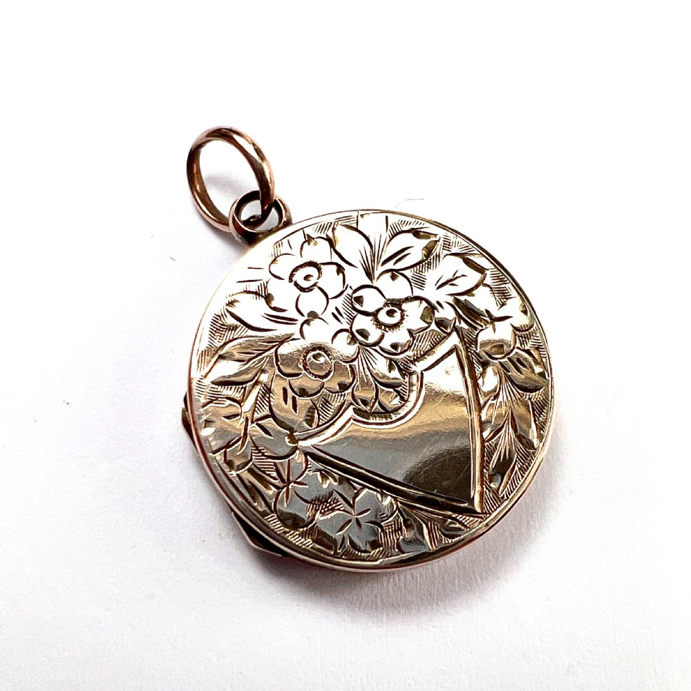 Small Antique 9CT Gold Round Locket Pendant • Victorian Edwardian View III