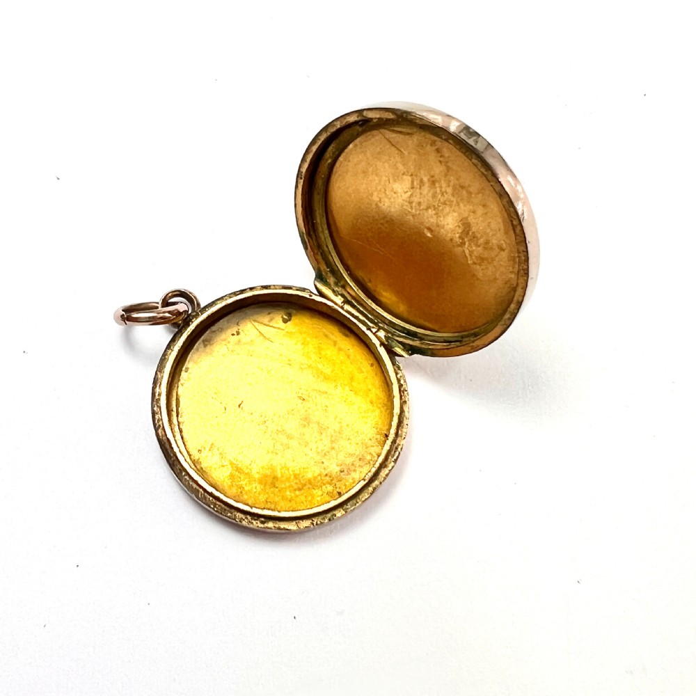 Small Antique 9CT Gold Round Locket Pendant • Victorian Edwardian View V