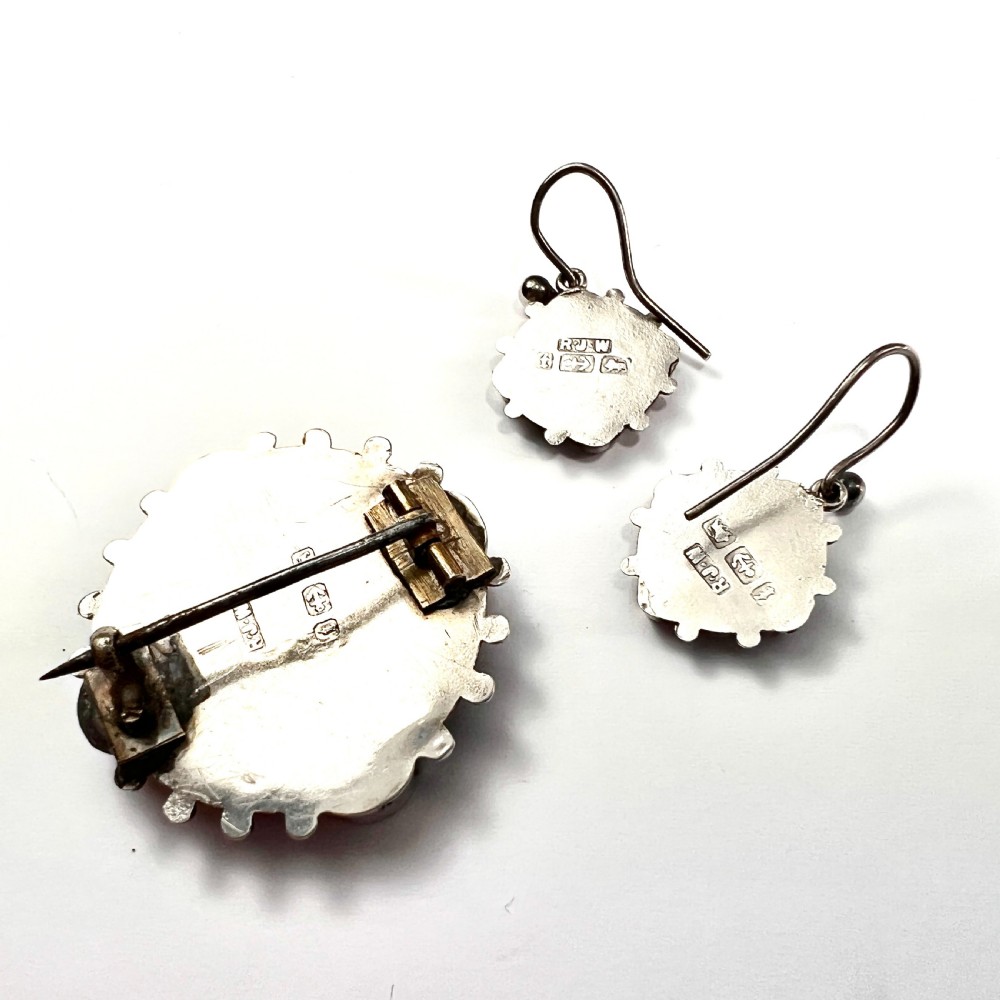 Victorian 1880 Aesthetic Era Silver Earrings and Brooch View IV