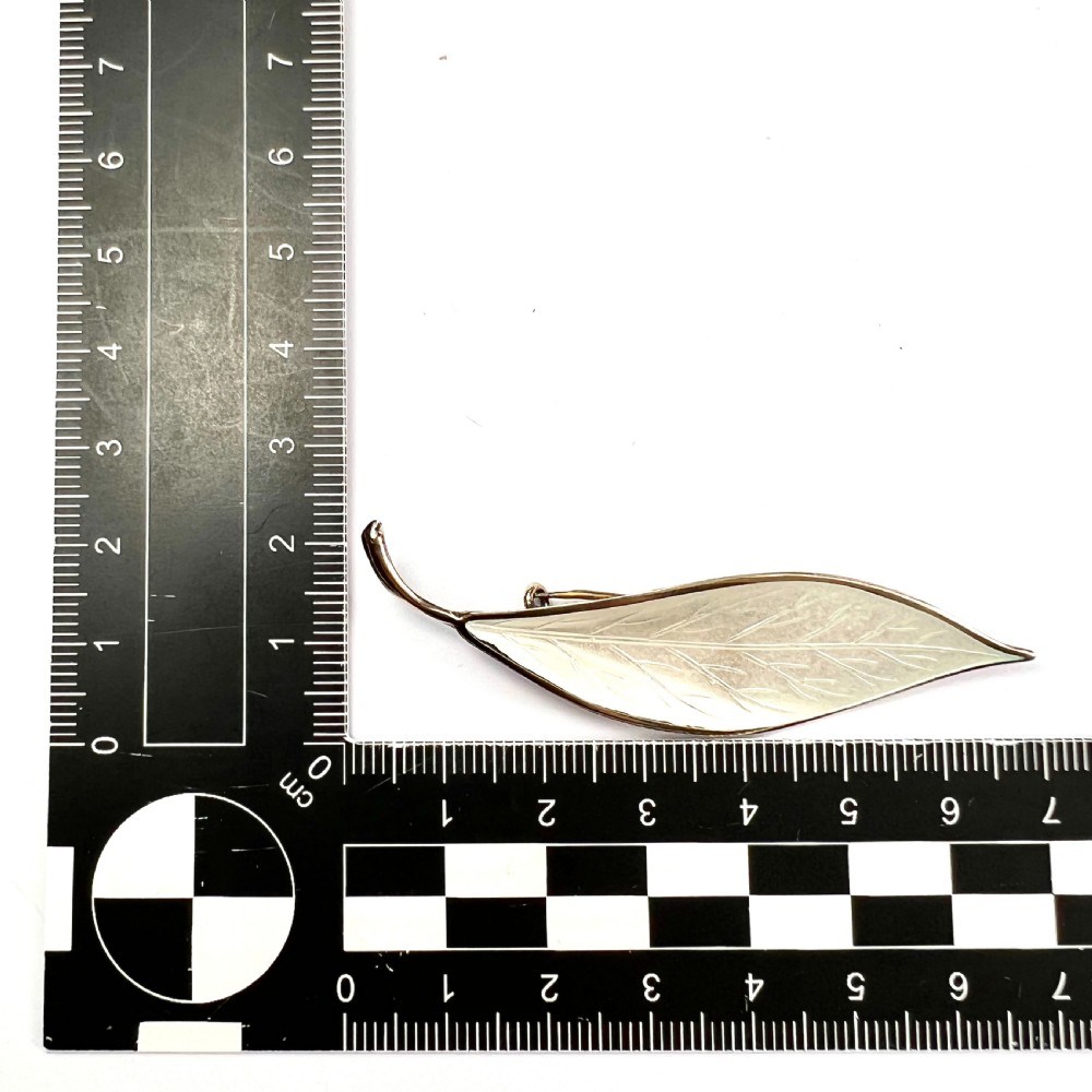 Vintage David Andersen White Enamel Sterling Silver Leaf Brooch View VI