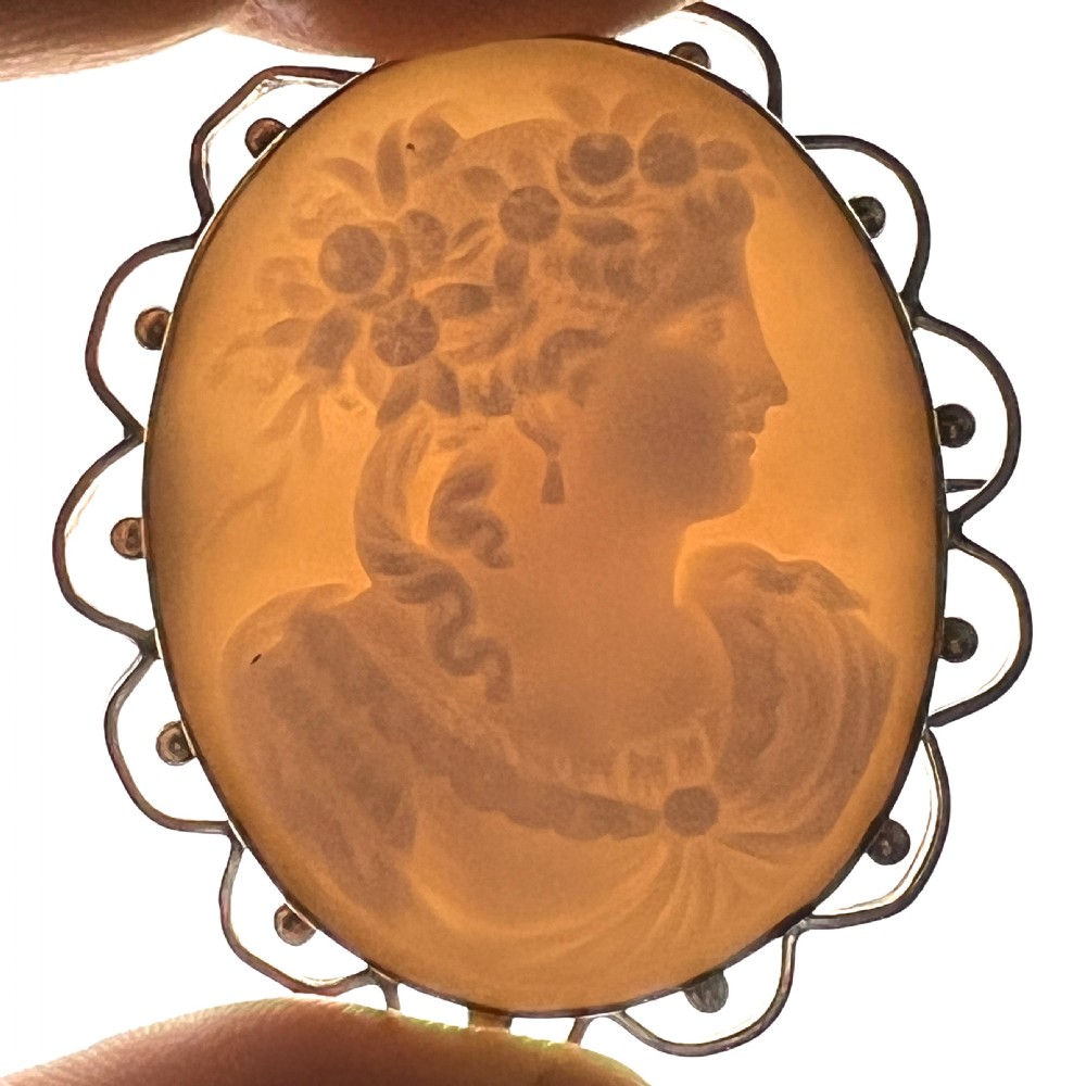 Fine Victorian Carved Shell Portrait of a Lady Cameo Brooch View II