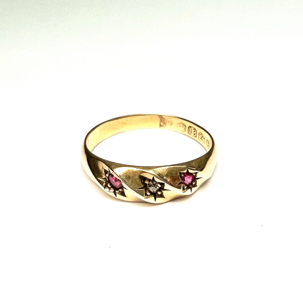 Victorian Star-set Diamond and Ruby 18CT Gold Twist Ring  View IV