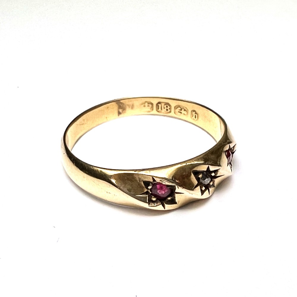 Victorian Star-set Diamond and Ruby 18CT Gold Twist Ring  View V