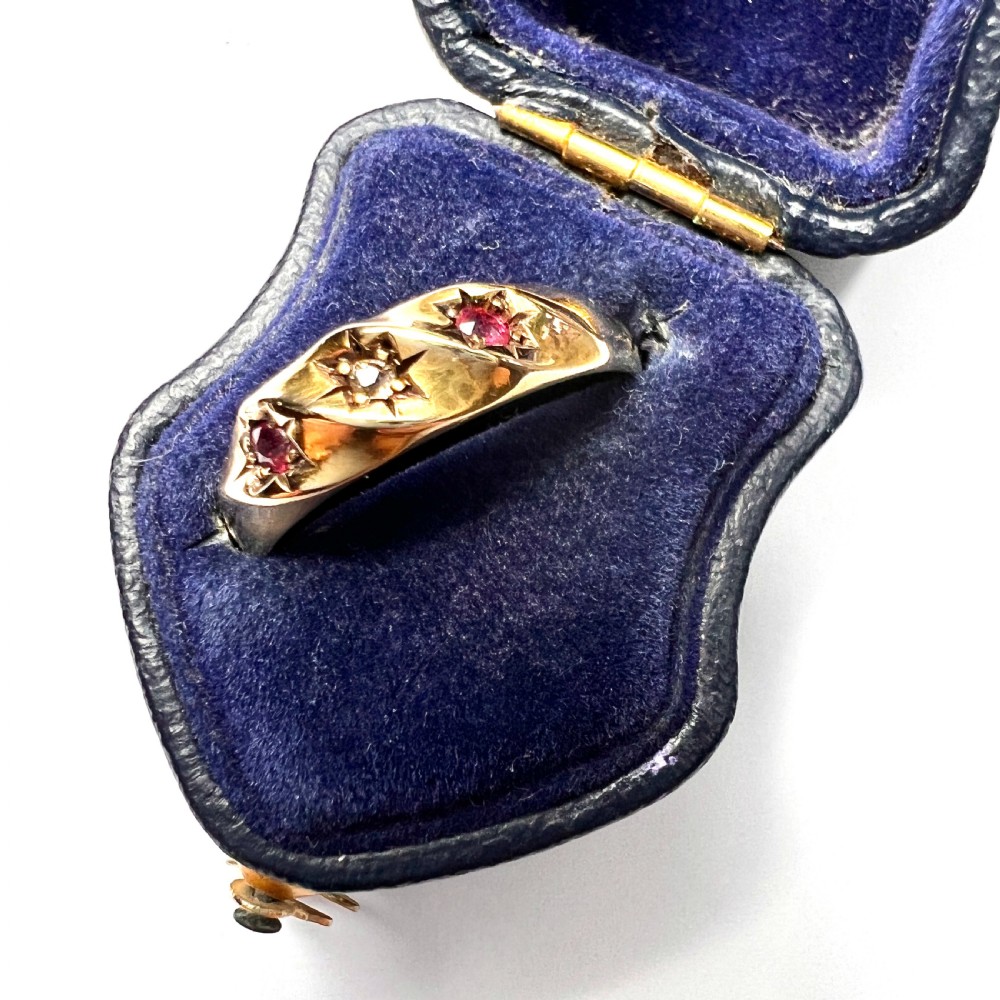 Victorian Star-set Diamond and Ruby 18CT Gold Twist Ring  View VIII