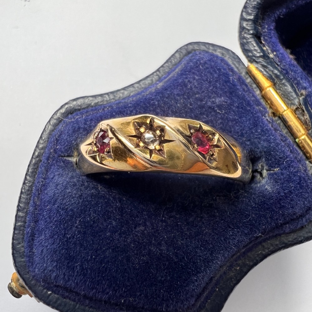 Victorian Star-set Diamond and Ruby 18CT Gold Twist Ring  View IX