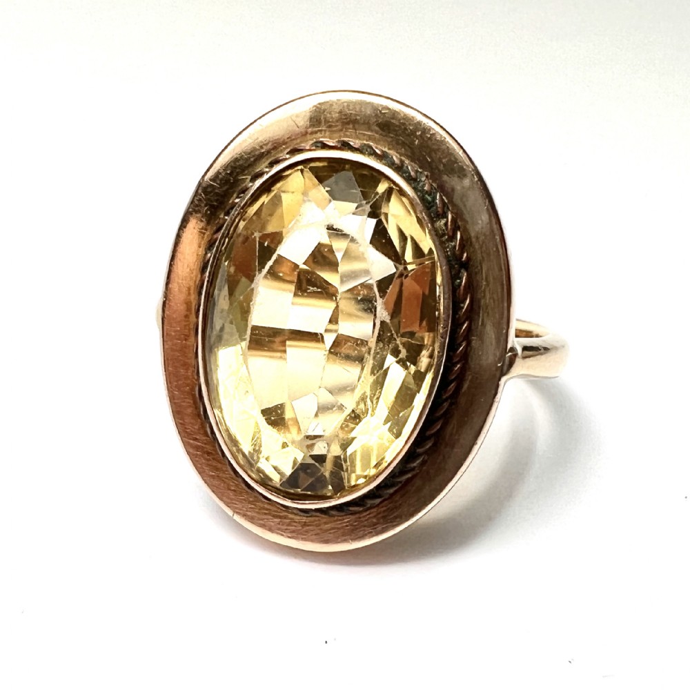 Large Victorian 15CT Rose Gold Citrine Cocktail Ring 