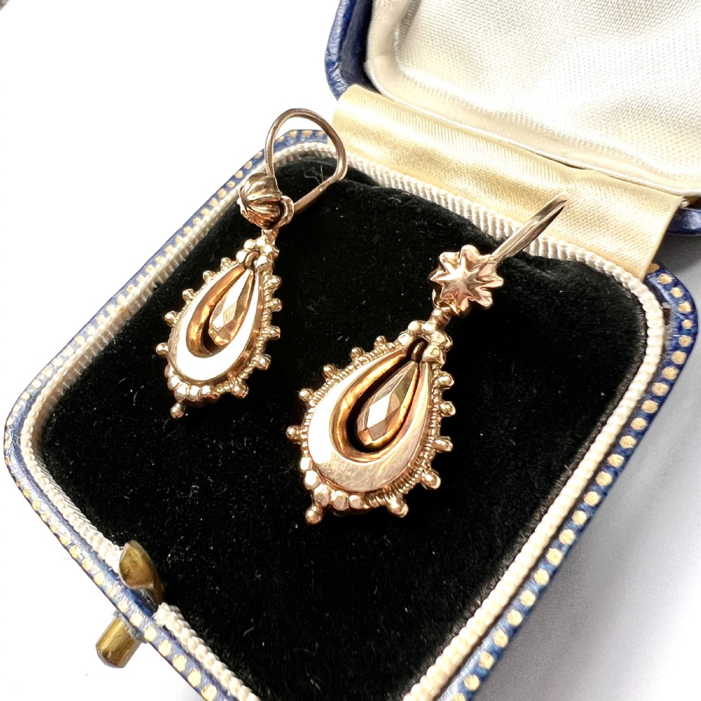 Victorian Etruscan Revival 9CT Gold Drop Earrings View V