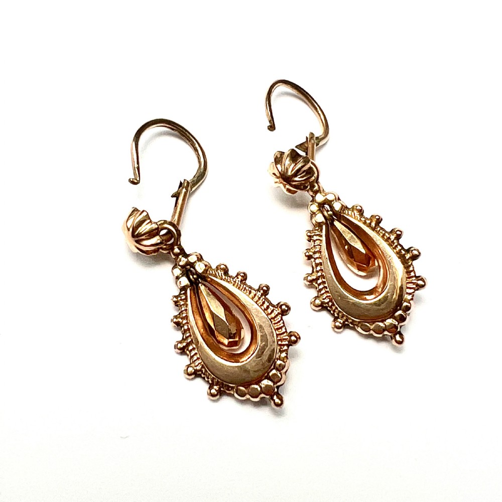 Victorian Etruscan Revival 9CT Gold Drop Earrings View VI