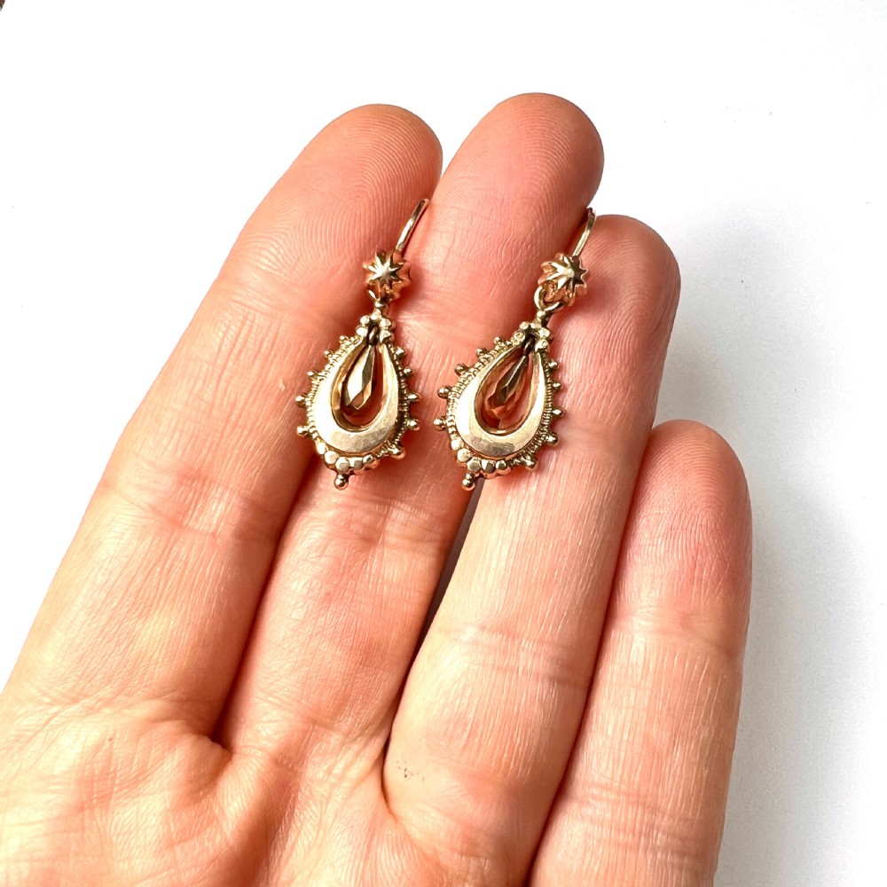 Victorian Etruscan Revival 9CT Gold Drop Earrings View VII