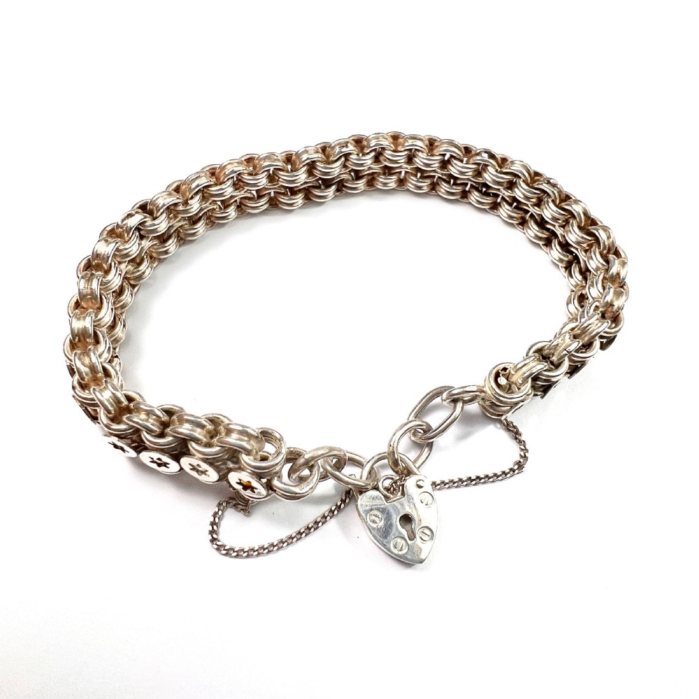 Victorian Star Link Silver Book Chain Bracelet with Padlock