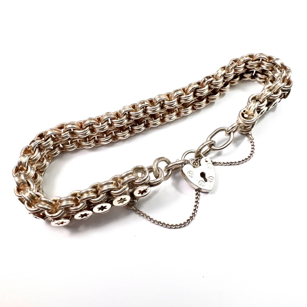 Victorian Star Link Silver Book Chain Bracelet with Padlock View III