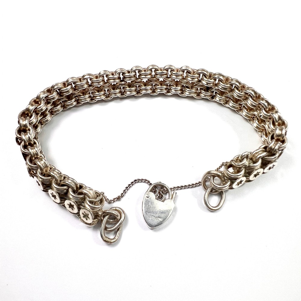 Victorian Star Link Silver Book Chain Bracelet with Padlock View IV