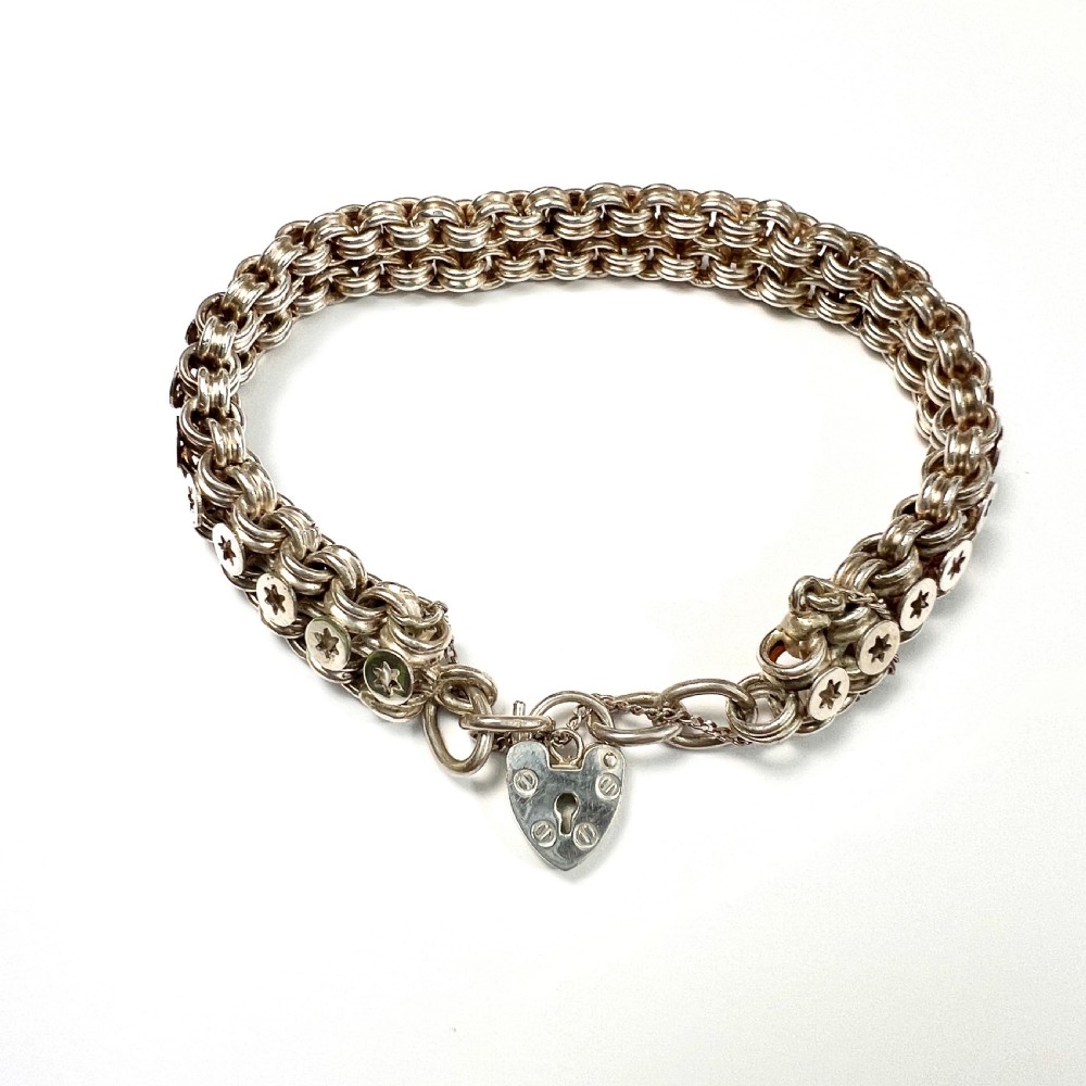 Victorian Star Link Silver Book Chain Bracelet with Padlock View V