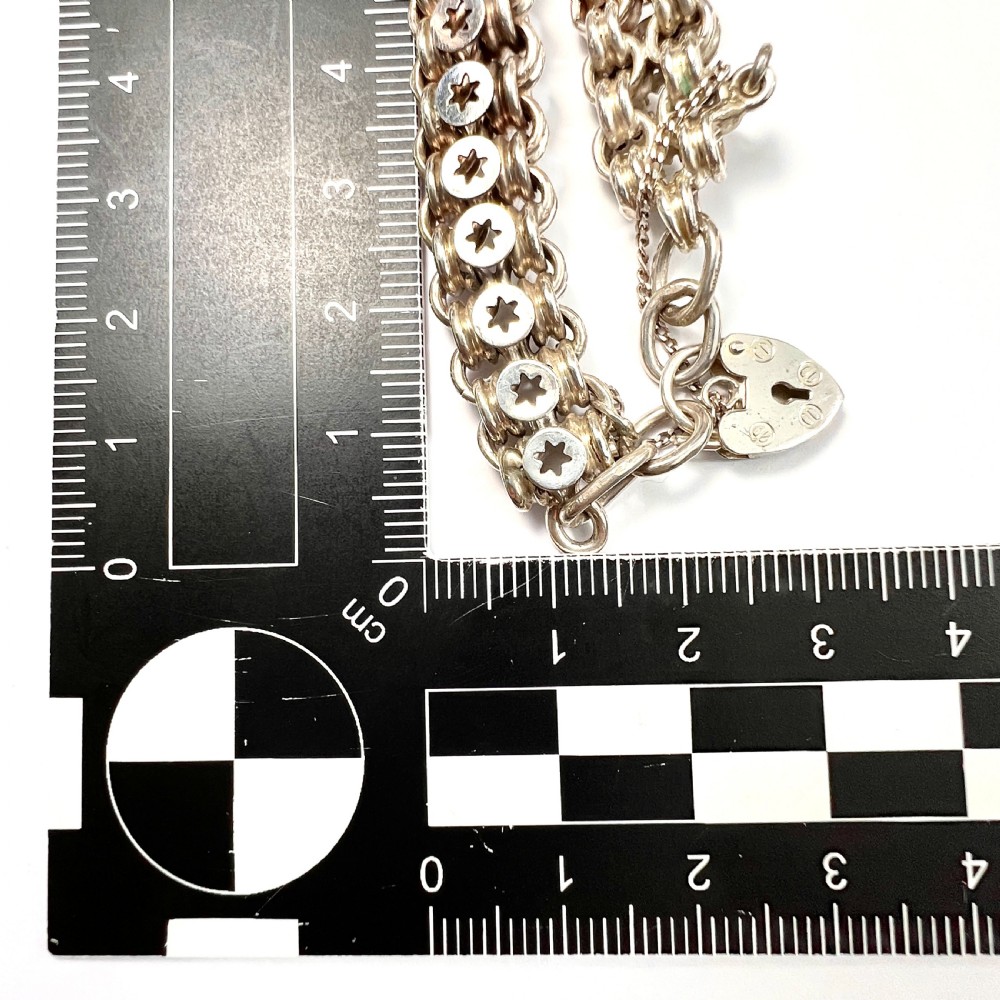 Victorian Star Link Silver Book Chain Bracelet with Padlock View VI