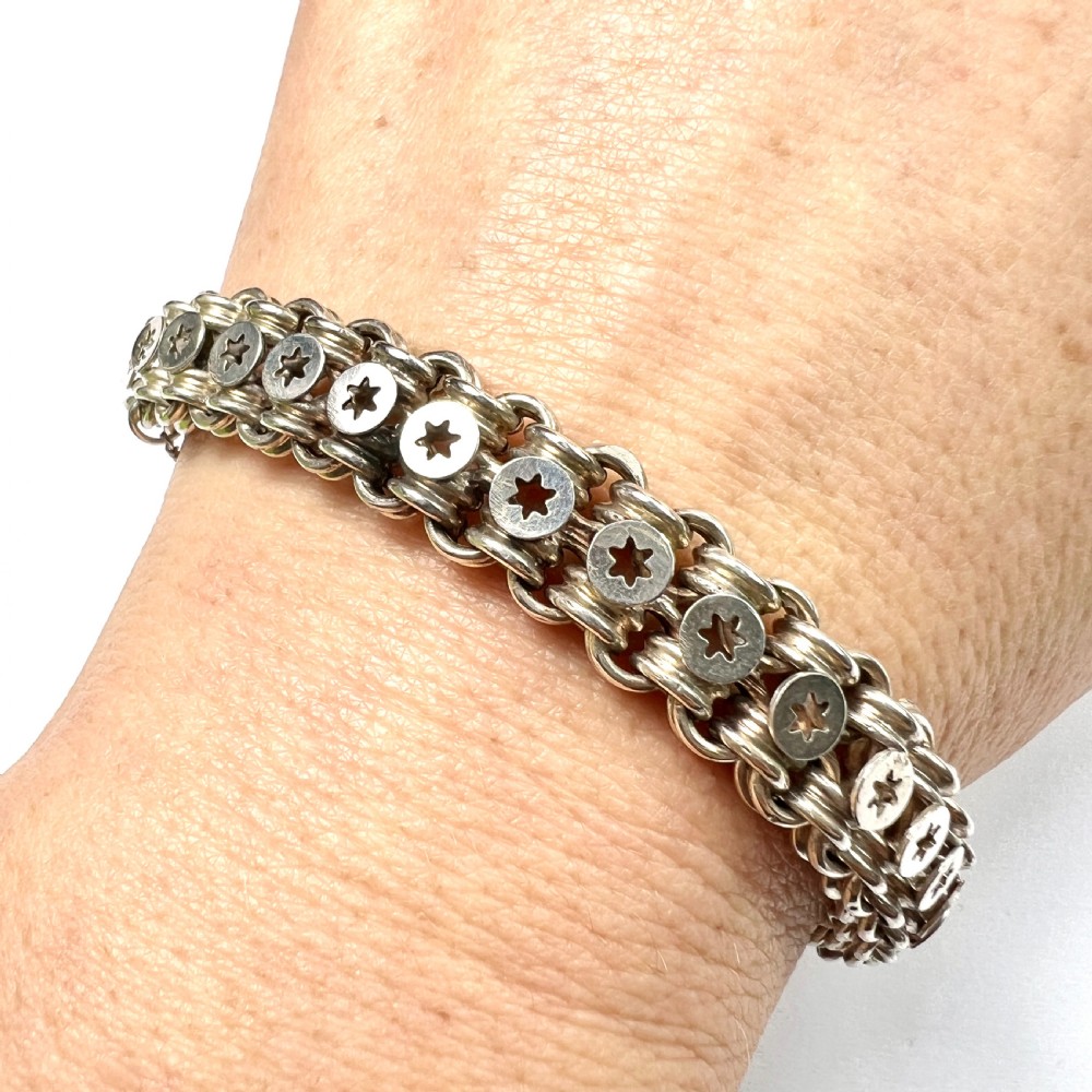 Victorian Star Link Silver Book Chain Bracelet with Padlock View VIII