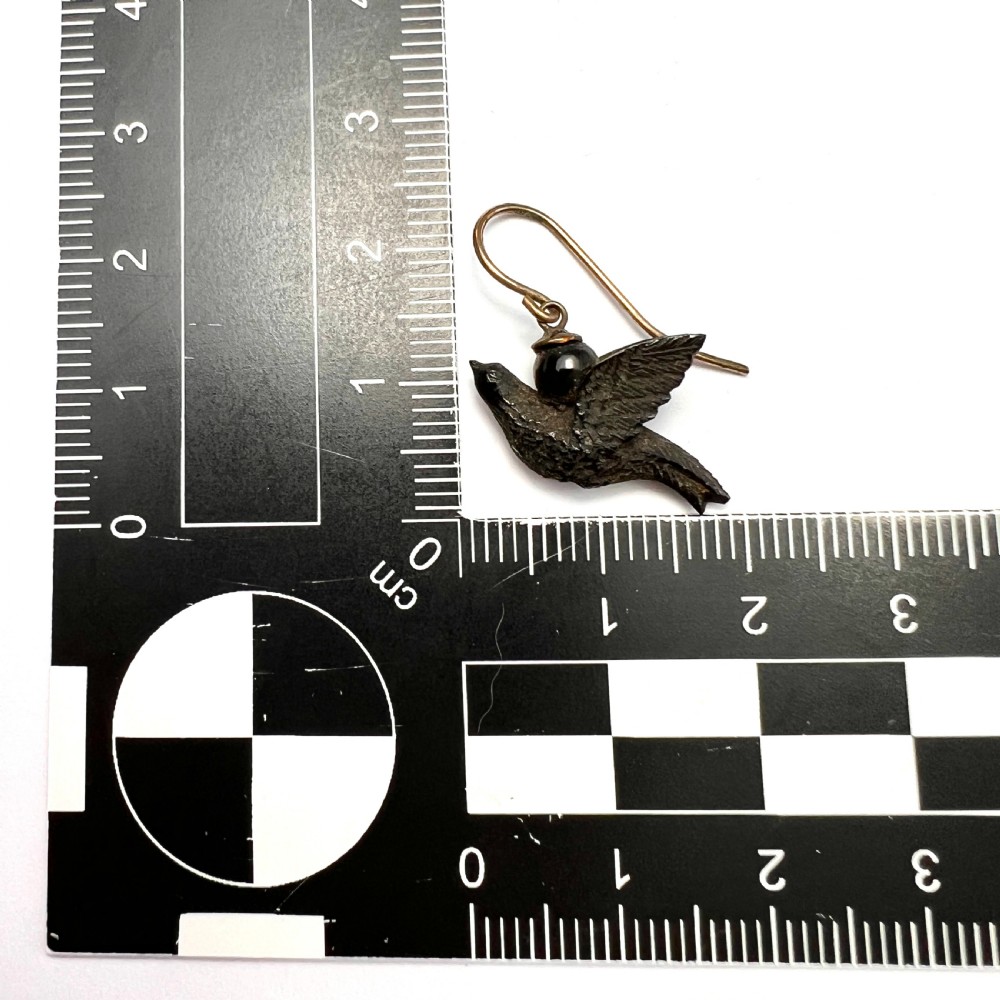 Victorian Carved Whitby Jet 9CT Gold Bird Earrings View VII