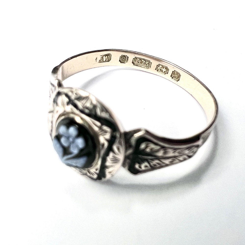 Victorian 9CT Gold Enamel Forget Me Not Mourning Ring View VII