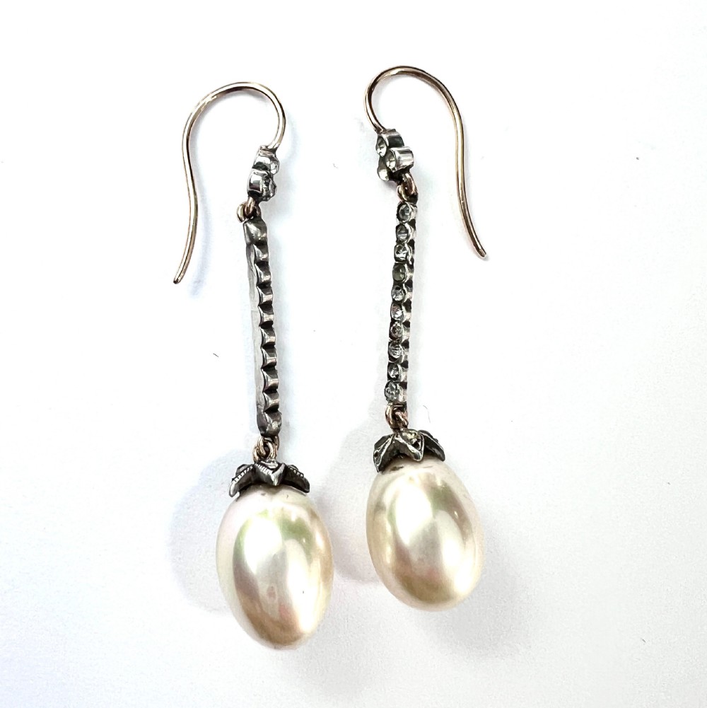 Edwardian Silver and 9CT Gold Paste Pearl Drop Earrings View II