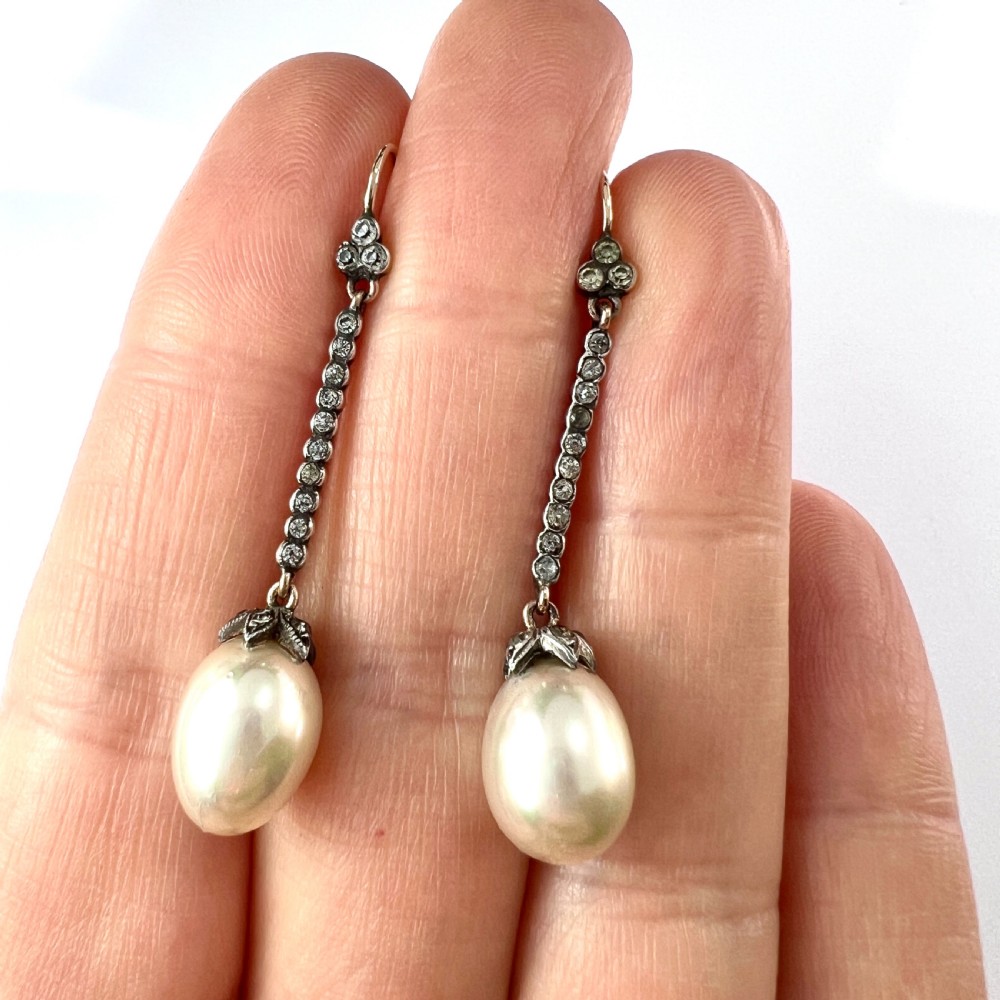 Edwardian Silver and 9CT Gold Paste Pearl Drop Earrings View IV