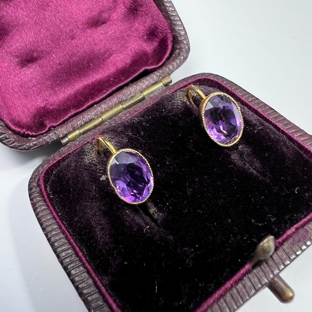 Antique Amethyst 9CT Gold Dormeuse Earrings View III