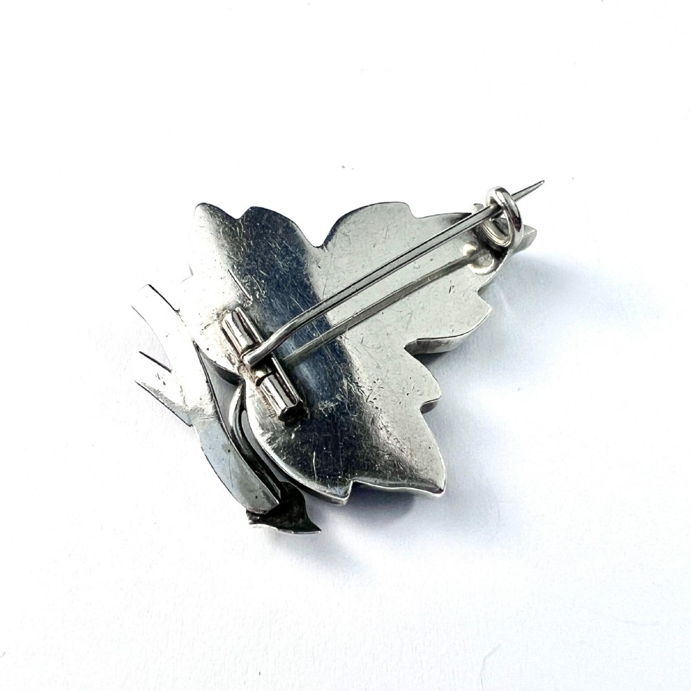Victorian Malachite Sterling Silver Leaf Brooch View III