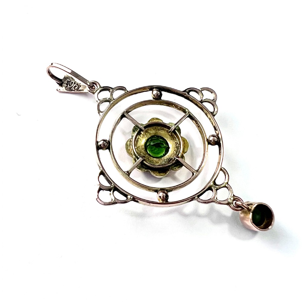 Edwardian 9CT Gold Paste Peridot and Seed Pearl Pendant View VI