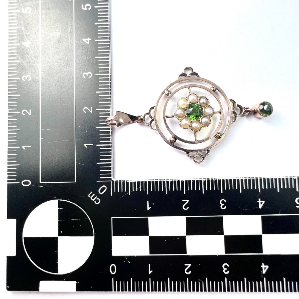 Edwardian 9CT Gold Paste Peridot and Seed Pearl Pendant View VIII