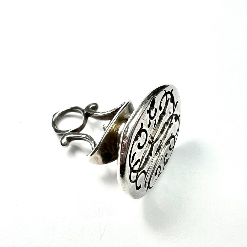 Large Victorian Solid Silver Monogram Seal Fob