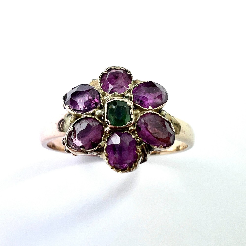 Georgian 9CT Gold Garnet Flower Ring