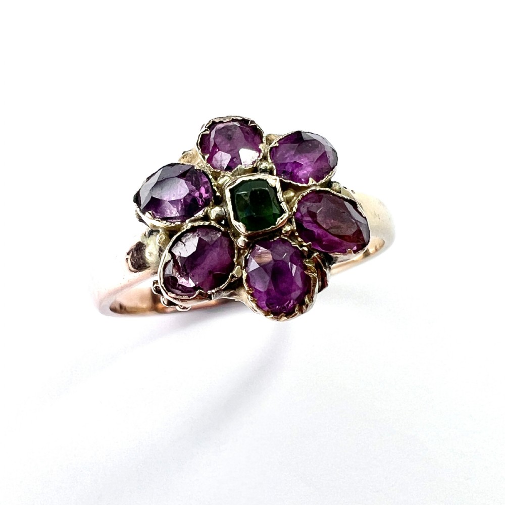 Georgian 9CT Gold Garnet Flower Ring View IV