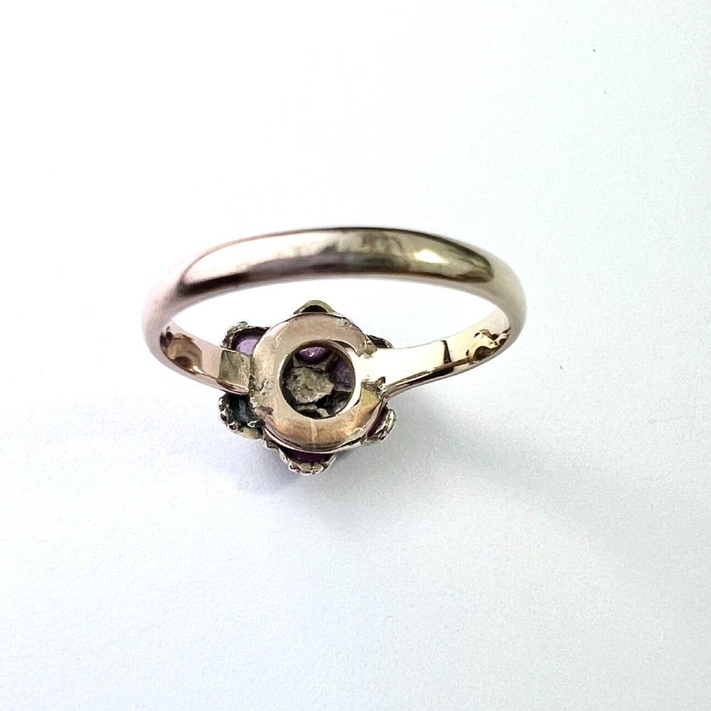 Georgian 9CT Gold Garnet Flower Ring View V