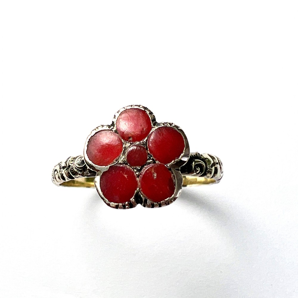 Georgian 12CT Gold Coral Flower Cluster Ring View II
