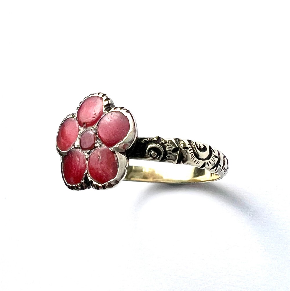 Georgian 12CT Gold Coral Flower Cluster Ring View IV