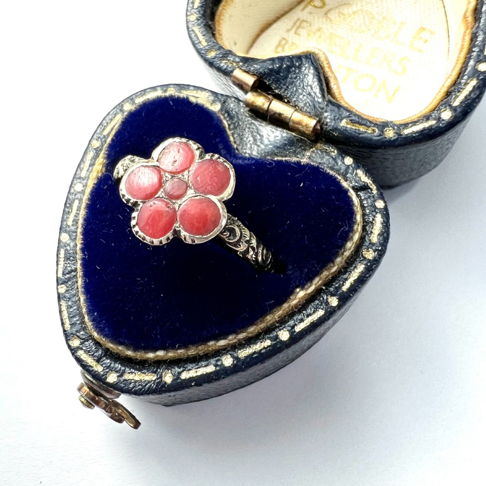 Georgian 12CT Gold Coral Flower Cluster Ring View VII