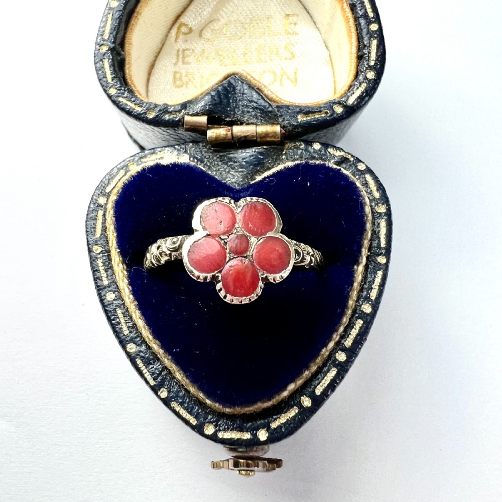 Georgian 12CT Gold Coral Flower Cluster Ring View VIII
