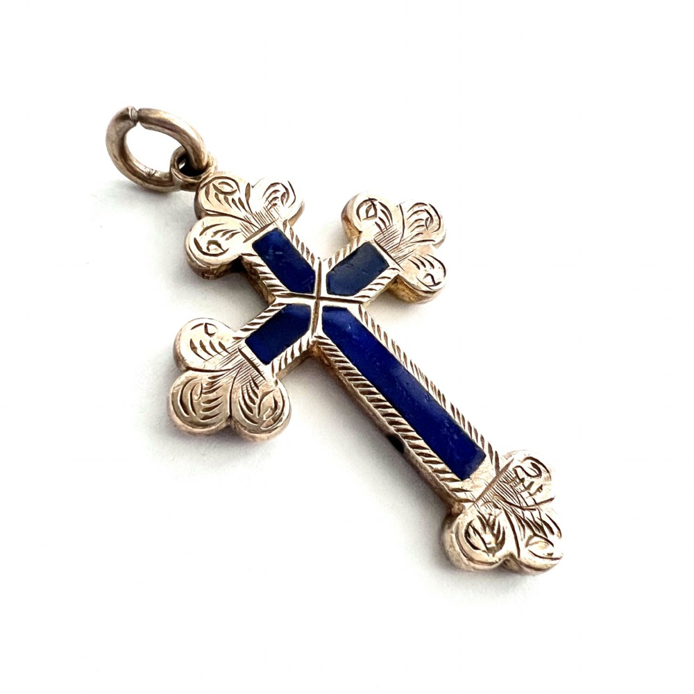 Large Victorian Reversible Blue Enamel Cross Pendant