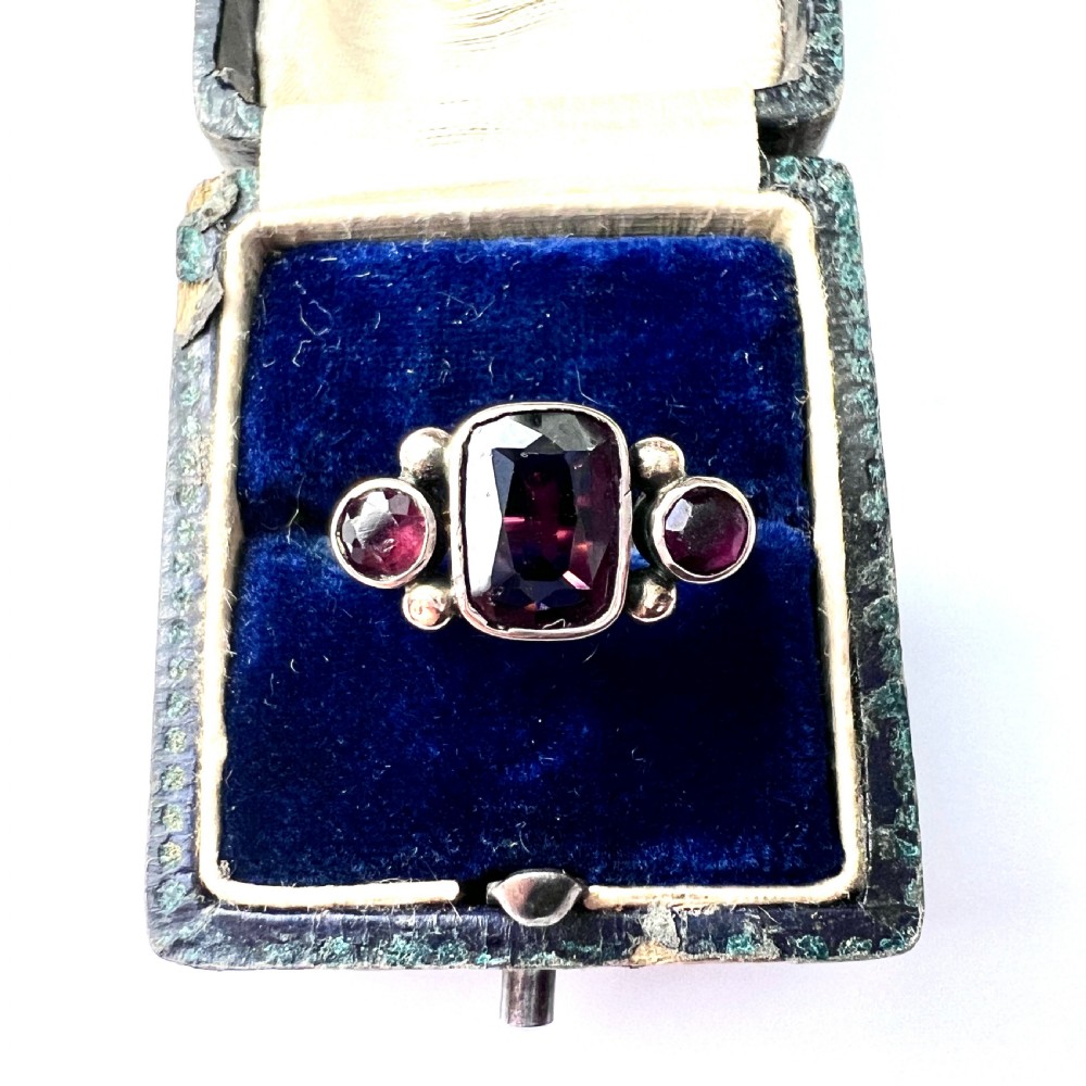 Georgian 9CT Gold Garnet Three Stone Ring View III