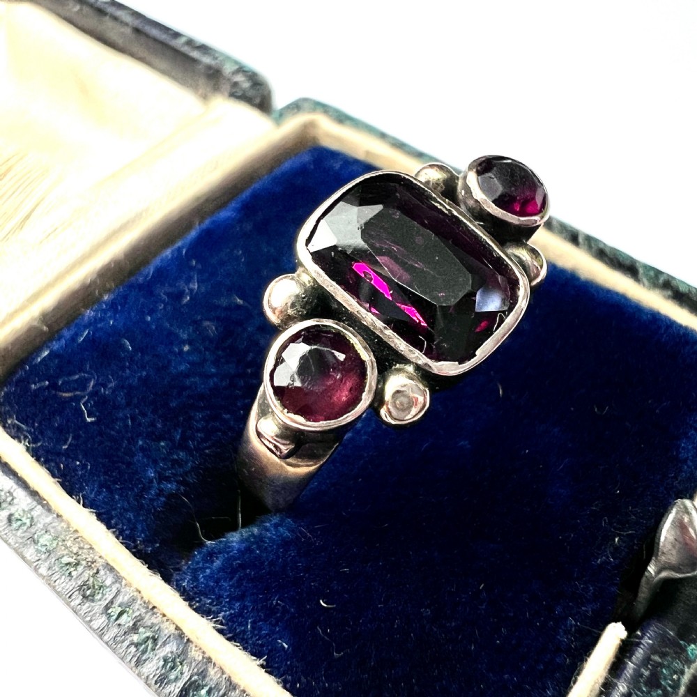 Georgian 9CT Gold Garnet Three Stone Ring View IV